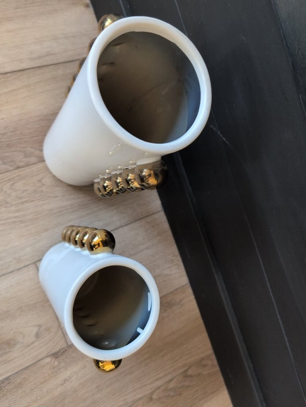 Set Of 2 Ceramic White Cylindrical Decorative Vases With Gold Accents - Picture 8 of 8